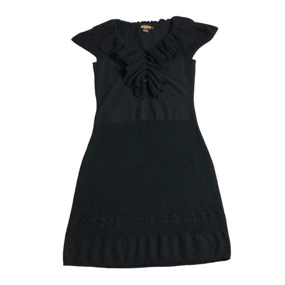 Ralph Lauren Rugby Dress Small Black Wool Knit Sweater Crochet Ruffle Preppy Y2K - Picture 1 of 14
